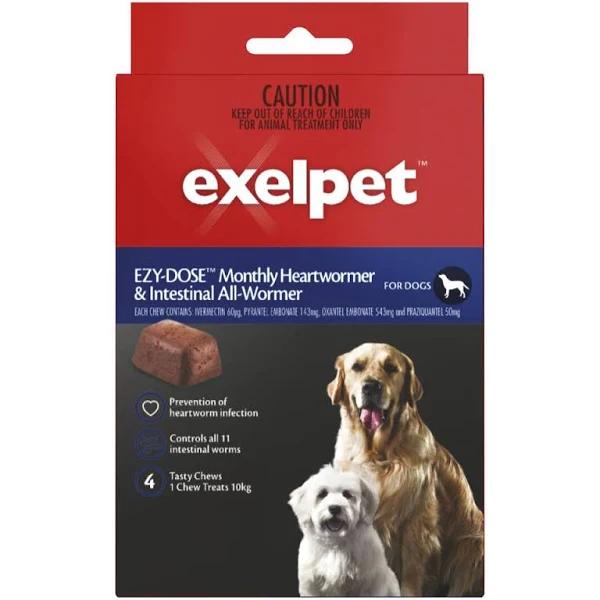 Exelpet Ezy Dose Heartwormer & Intestinal Allwormer for Dogs 4 Pack