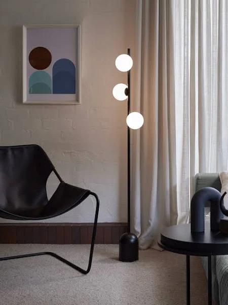 Helix 3 Light Floor Lamp in Black With Opal Glass Shades