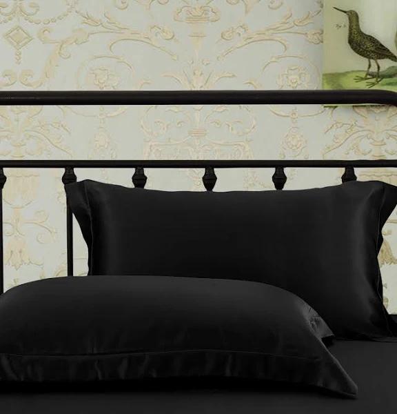 LILYSILK 25 Momme Mulberry Silk Pillowcases Black AU Perfect For Sleeping Stronger Silk Fiber Strength Queen(50 x 80cm)