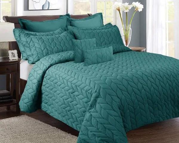 Ultrasonic Embossed Lightweight Comforter Set, 9 Piece (Teal) - Queen