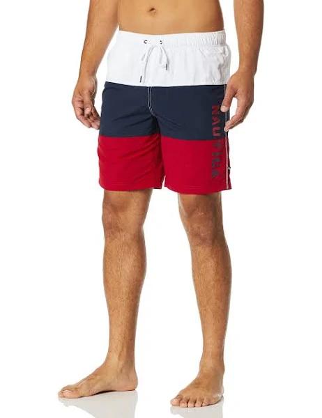 Nautica Men's Quick Dry Classic Logo Tri-Block Series Swim Trunk