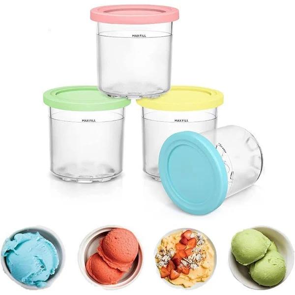 Nspiel For Ninja Creami Deluxe Pints and Lids 4 Pack, Compatible With Ninja 11-in-1 Nc501 Nc500 Series Creami Deluxe Ice Cream Maker 4Pcs-Colorful