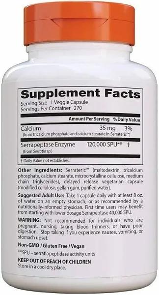 Doctor's Best, High Potency Serrapeptase, 120,000 SPU, 270 Veggie Caps