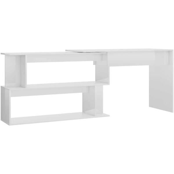 Corner Desk High Gloss 200x50x76 cm Chipboard - White