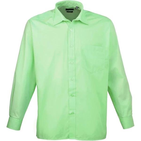 Premier Mens Long Sleeve Formal Plain Work Poplin Shirt Aqua Mens Shirt