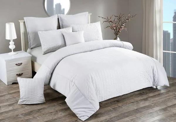 Fabric Fantastic Seersucker Duvet/Doona/Quilt Cover Set-Double Queen/King/Super King Size-White - Double Quilt Cover Set - AfterPay & zipPay Available