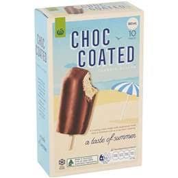 Woolworths Choc Coated Vanilla Ice Cream Sticks 10 Pack