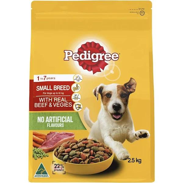 Pedigree Small Breed Beef and Veggies Dry Dog Food 2.5kg Bag, 4 Pack