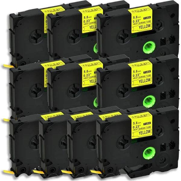 Compatible 10 x PT-P700 Tape Brother PTP700 5.8mm Black Text On Yellow Heat Shrink Tube Tape