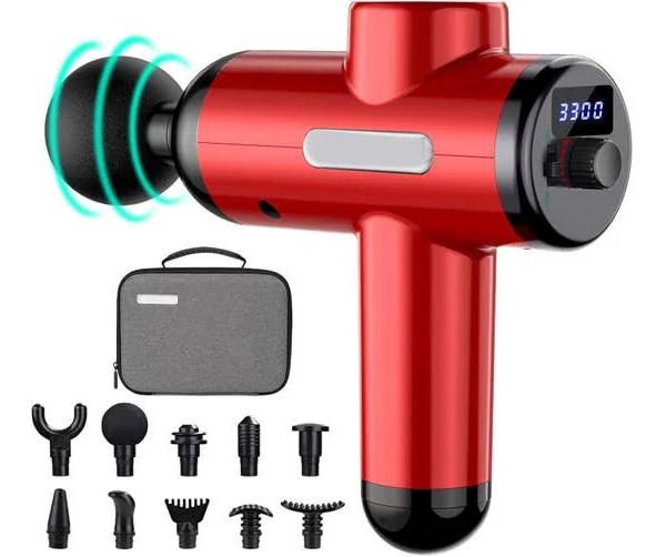 Muscle Massage Gun For Athletes , Muscle Massager 600-3300 Brushless Motor Back Massager Neck Massager- Red