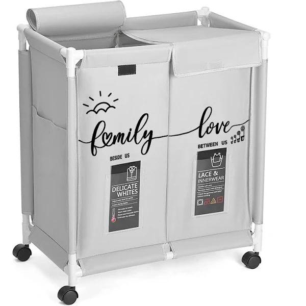 Hivexagon 2 Section Laundry Basket with Lid, Laundry Hamper, Laundry Sorter, 110L Large Oxford Clothes Laundry Sorter with Rolling Wheels, Lid and So