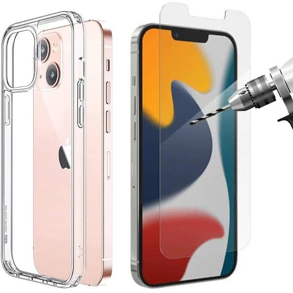 for Apple iPhone 13 Mini Case Cover and Tempered Glass Screen Protector Clear - AfterPay & zipPay Available