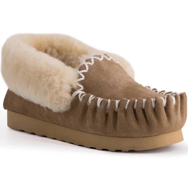 AUS Wooli Hand Stitched Womens Sheepskin Moccasin - Chestnut/Tan