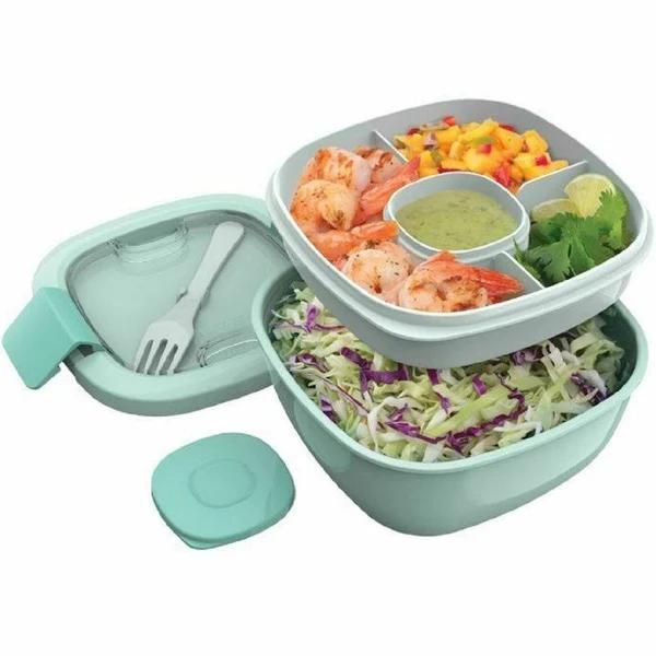 Bentgo Salad Bowl to Go Stackable Lunch Dressing Container All-In-One- Aqua