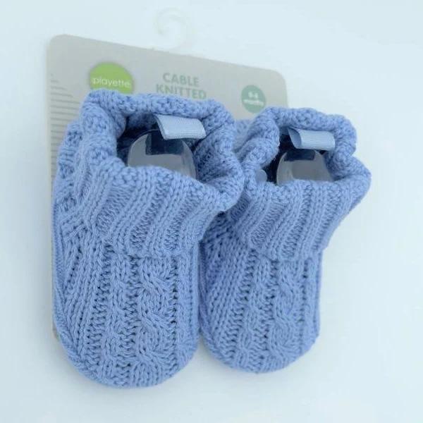 Playette Cable Knitted Bootie Denim 0-6 Months