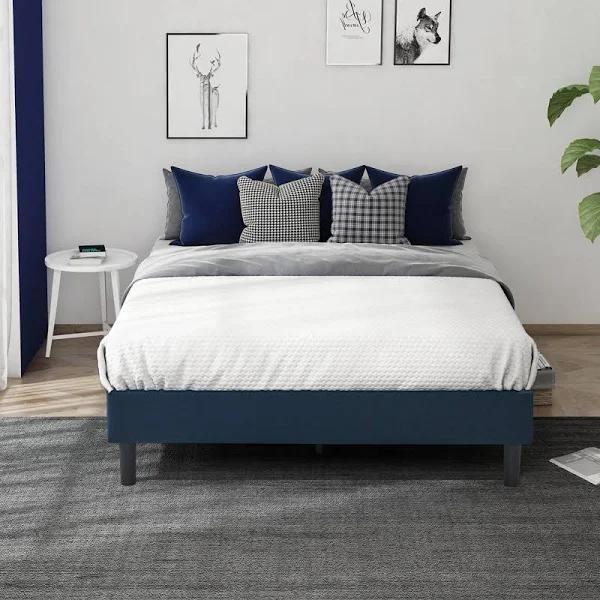 Zinus Curtis Bed Base Upholstered Bed Frame Navy Fabric (Single Size)