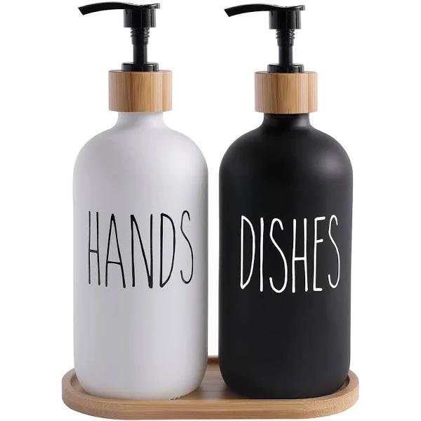 MOMEEMO Glass Soap Dispenser Set, Contains Glass Hand Soap Dispenser and Glass Dish Soap Dispenser. Kitchen Soap Dispenser Set Suitable For Black