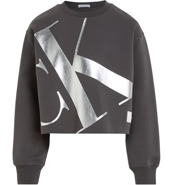 Calvin Klein Teen Girls Grey Metallic Monogram Sweatshirt