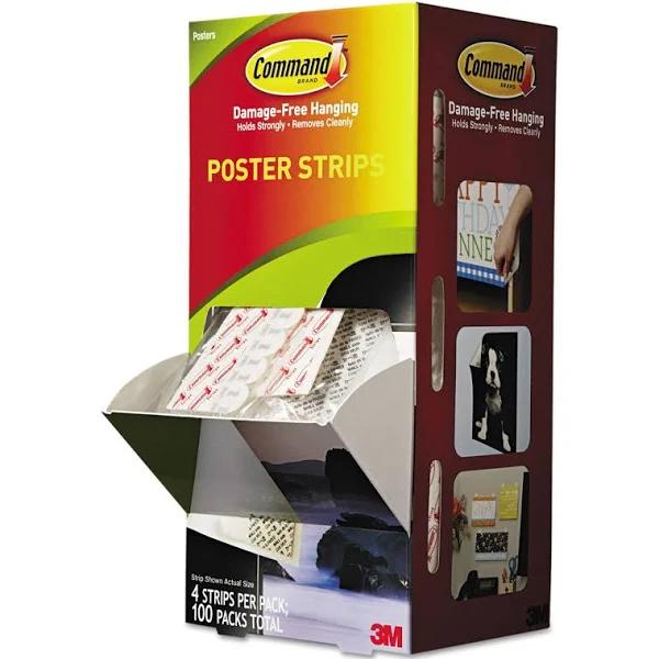 3M 3/4 x 2 1/8 Inches Command Poster Strips, White, 100/Carton (MMM17024CABPK)