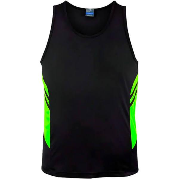 Aussie Pacific - Mens Tasman Singlet - Black/Neon Green - 5XL