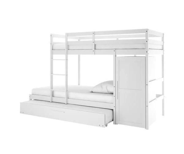 Aron Bunk Bed With Cabinet And Trundle - White