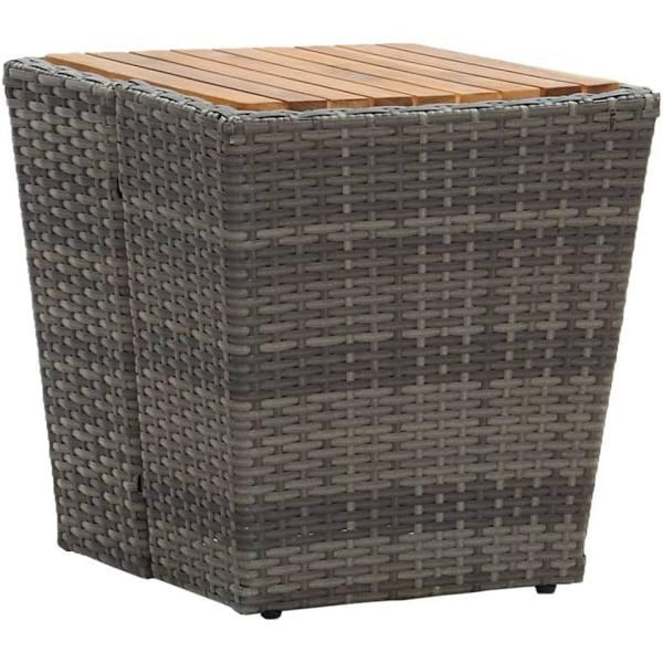 Poly Rattan and Solid Acacia Wood Tea Table 41.5x41.5x43cm - Grey