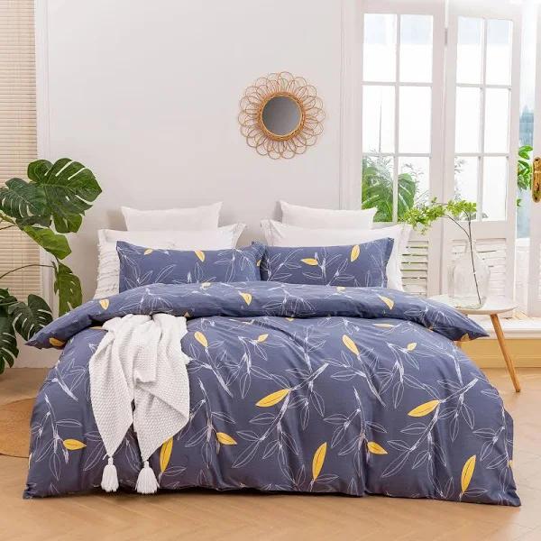 Dreamaker Botanical 100% Cotton Quilt Cover Set (Grey) - Queen