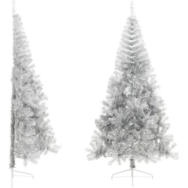 vidaXL Silver Artificial PVC Half Christmas Tree With Stand - 210cm