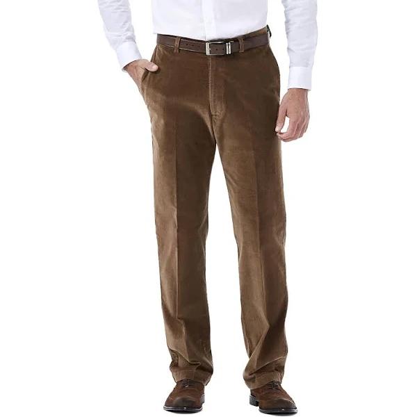 Haggar Men's Corduroy Classic Fit Flat Front Expandable Waistband Pant