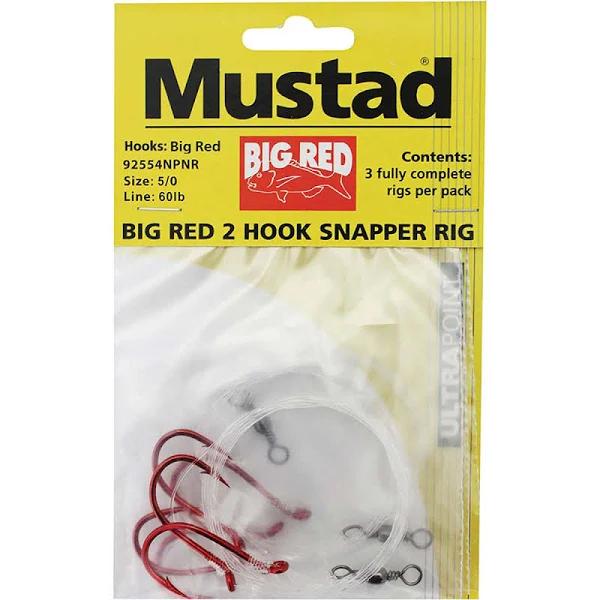 Mustad Big Red 2 Hook Snapper Rigs - 6/0