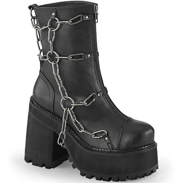 Demonia ASSAULT-66 Black Vegan Leather Ankle Boot Size 11