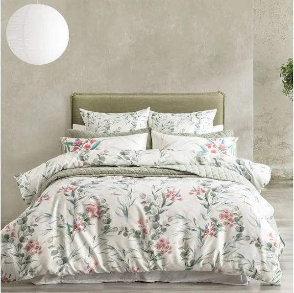 Renee Taylor 300 TC Cotton Reversible Quilt Cover Set - Gum Blossom Double