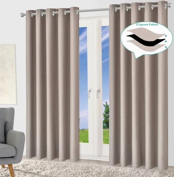 Blackout Eyelet Curtain - Pure Fabric (6 Colors) 240x230cm / Sand