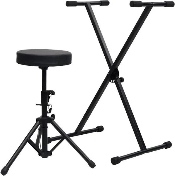 vidaXL Keyboard Stand and Stool Set Black