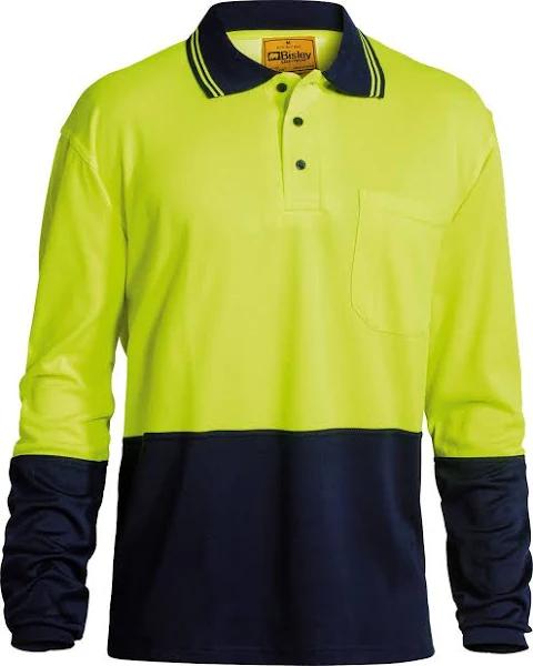 Bisley 2 Tone Hi Vis Polo Shirt Long Sleeve (BK6234) Yellow / Navy / M