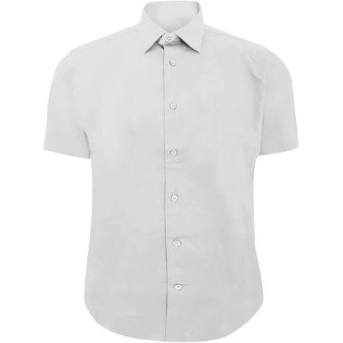 Russell Collection Mens Short Sleeve Easy Care Fitted Shirt White Mens Shirt