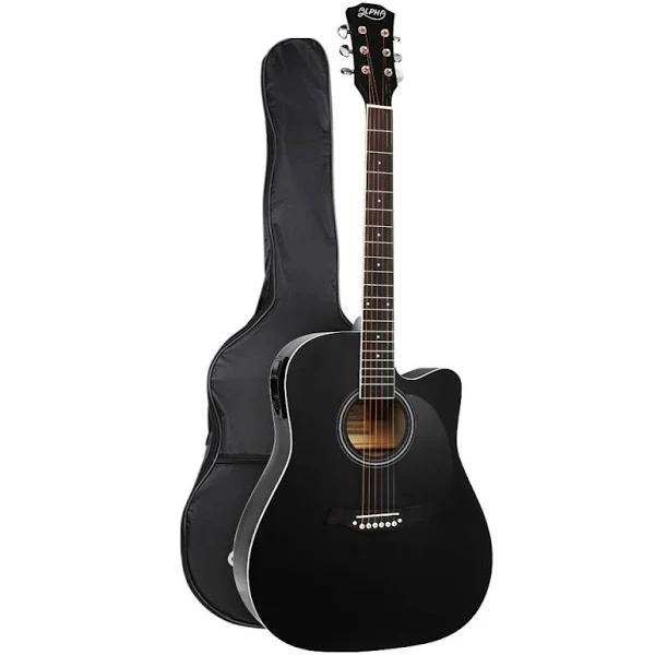 Alpha 41 Inch Electric Acoustic Guitar Wooden Classical Full Size EQ Capo Black