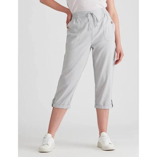 Rockmans Crop Linen Pants - Size 12 - Womens - Soft Grey