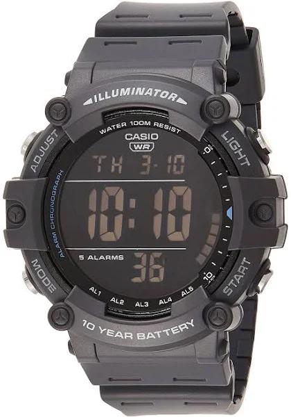 Casio Men's Wide Face Black Digital Grey Resin Strap Watch