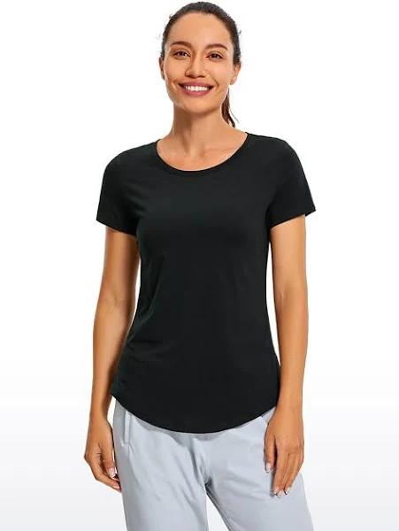 CRZ Yoga Women's Tee Shirt Black Curve-Hem Scoop Neck Tee XXS