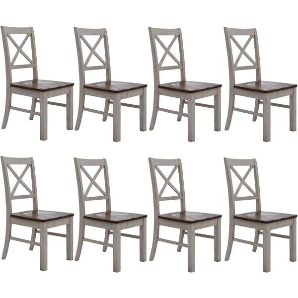 Erica X-Back Dining Chair Set of 8 Solid Acacia Timber Wood Hampton Brown White