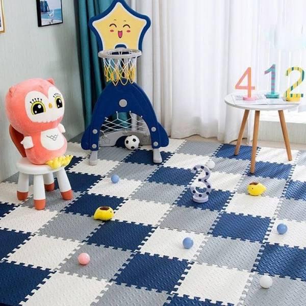 BabiesMart Baby Play Mat Soft Foam Mats For Playpens & playrooms Dark Blue + Grey + White / 52 Squares (13 Sheets) For 22 Panels Baby Playpen