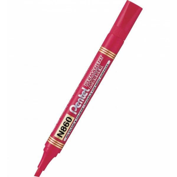 Pentel Permanent Markers N860 Red 3.9-5.5mm Chisel Point Bx12