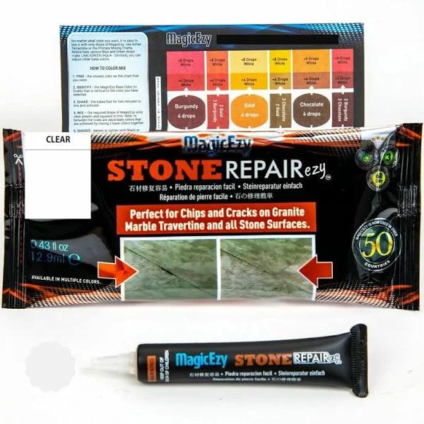 MagicEzy Stone Repairezy: Stone Fix - Repair Chipped and Cracked Granite Tiles and Countertops Fast - Marble, Granite and Travertine Repair Kit - Supe