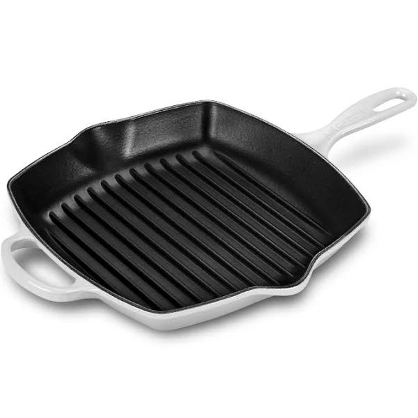 Le Creuset 10.25" Square Signature Cast Iron Grill Skillet | White