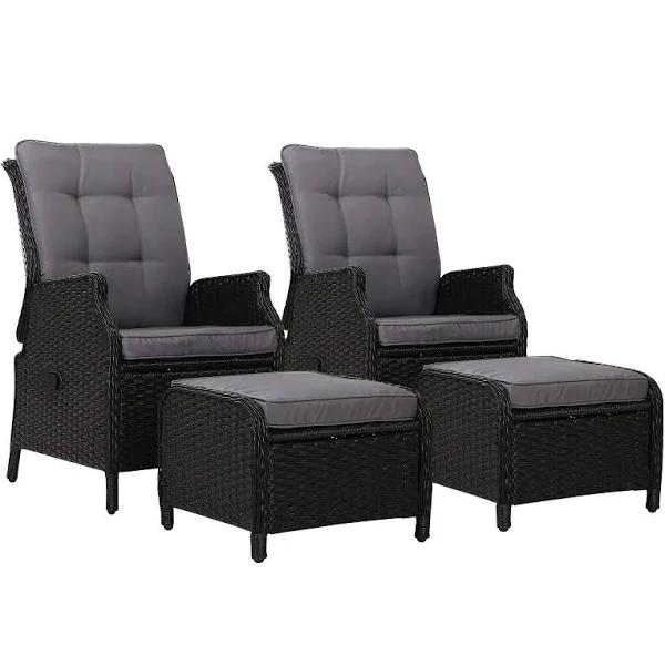 Gardeon Set of 2 Recliner Chairs Sun Lounge Outdoor Setting Patio Furniture Wicker Sofa