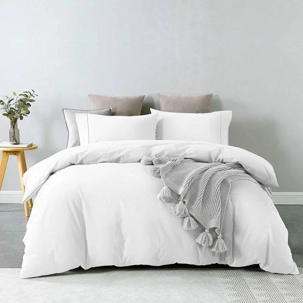 Royal Comfort Vintage Washed 100% Cotton Quilt Cover Set Bedding Ultra Soft - Single - White