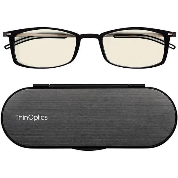 Thinoptics Brooklyn Blue Light Blocker Computer Reading Glasses with Milano Case Black/Black +1.50 Strength