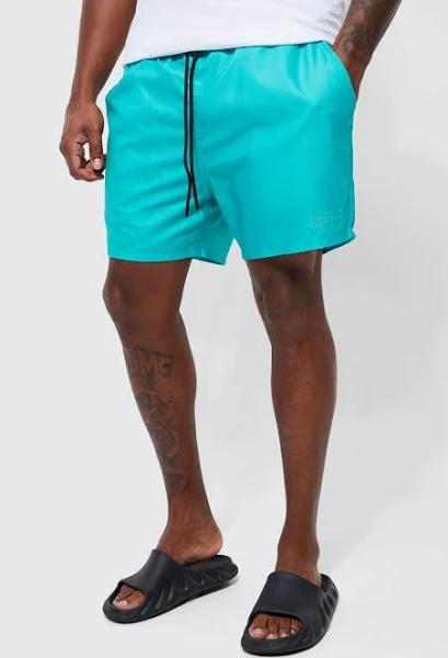 Mens Green Plus Mid Length Plain Man Swim Shorts