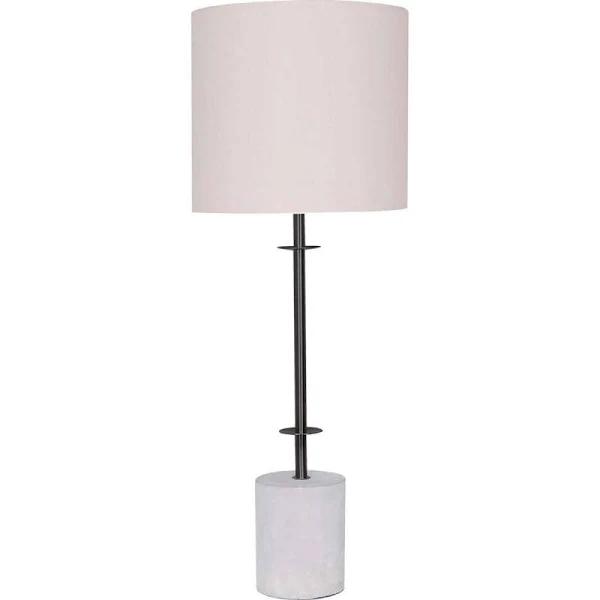 Sarantino Concrete & Metal Table Lamp With Off | White | Linen Shade